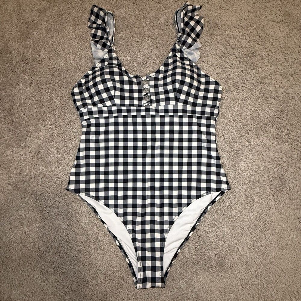 Cupshe Gingham One Piece Black And White Checkered Swimsuit Size XL
